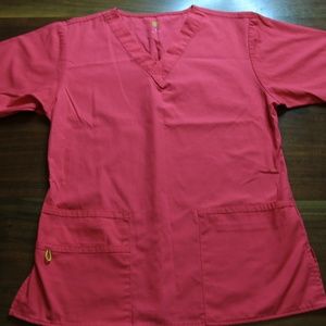 Watermelon Pink V neck Scrub Short Sleeve Top S